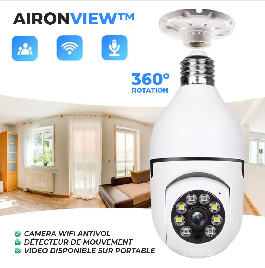 AironView™ - Caméra de Sécurité Wifi Sans Fil Déguisé à Tête d'Ampoule