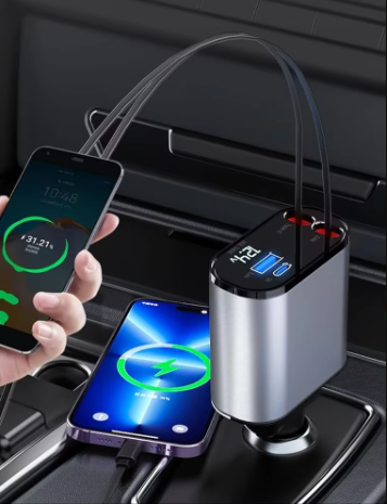 SuperCharge - Chargeur Rétractable Rapide 4-en-1 pour Voiture