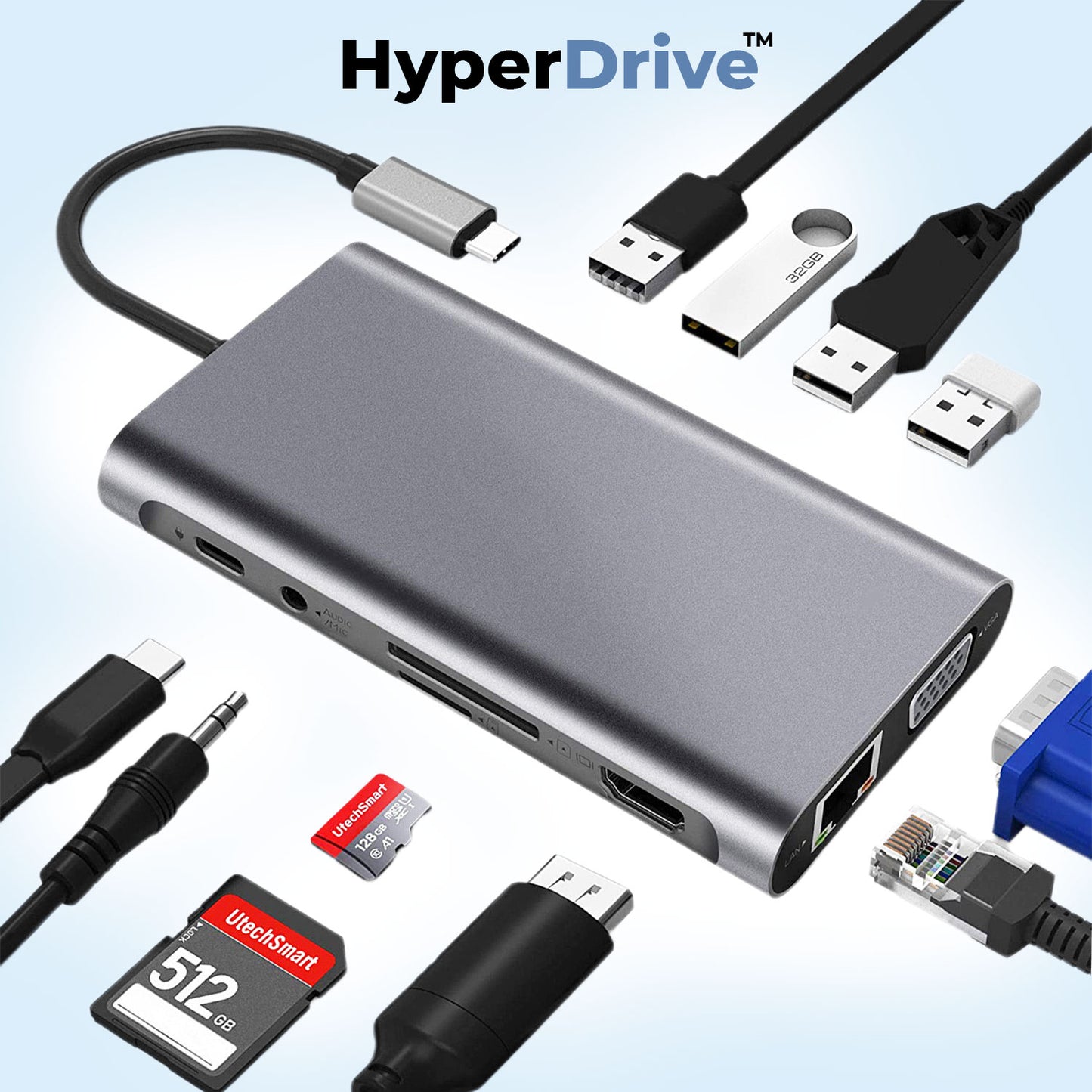 HyperDrive™ Adaptateur Type C Pour PC, Macbook, Tablette & Smartphone avec 11 Ports En 1