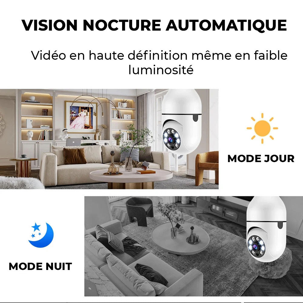 AironView™ - Caméra de Sécurité Wifi Sans Fil Déguisé à Tête d'Ampoule